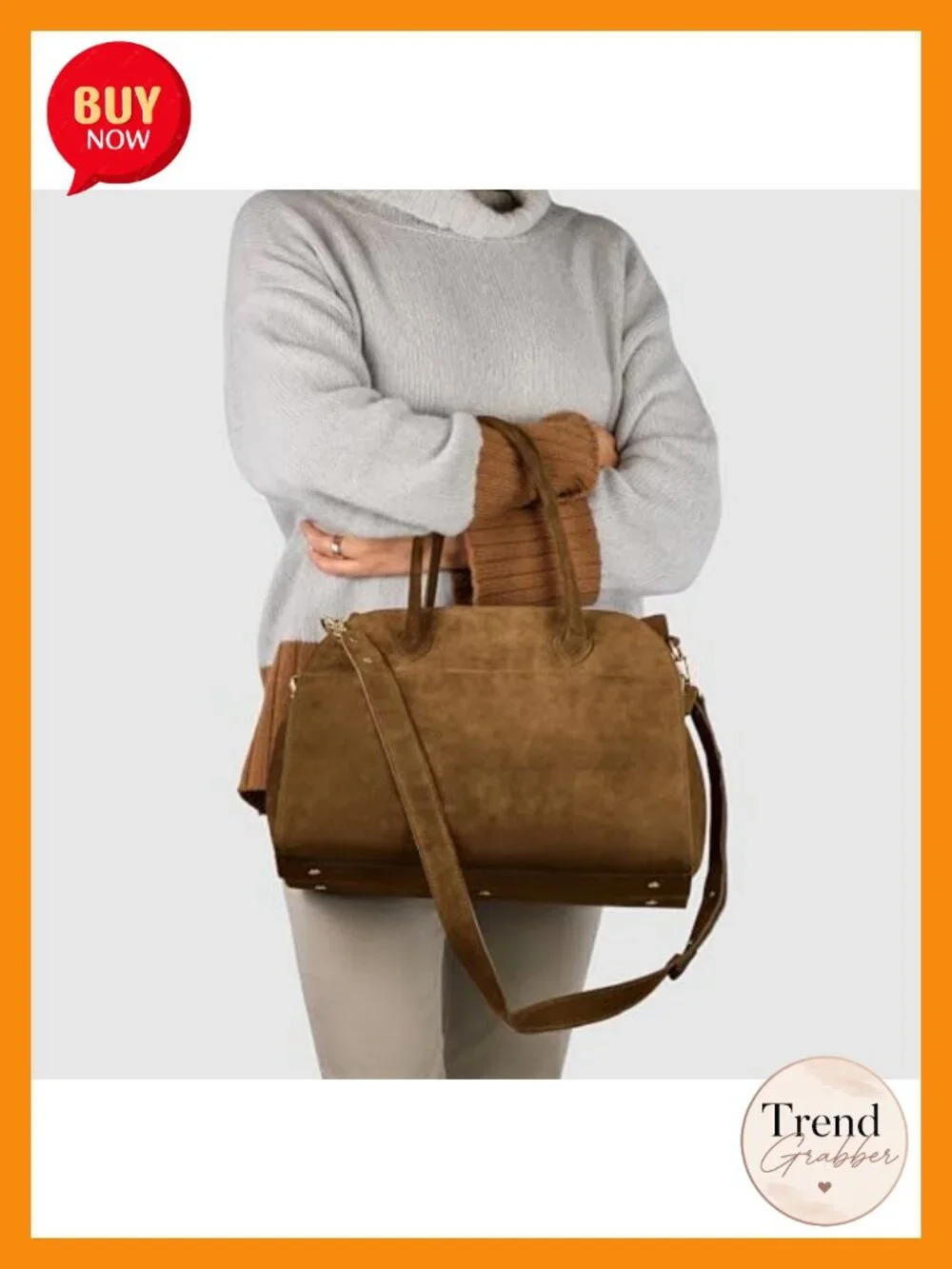 Genuine Suede Top-Handle Satchel Purse with Zip Closure & Detachable Strap